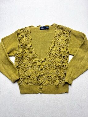 OBR Crochet V-Neck Button Front Cardigan Sweater